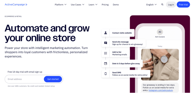Software de automatización de marketing para e-commerce ActiveCampaign