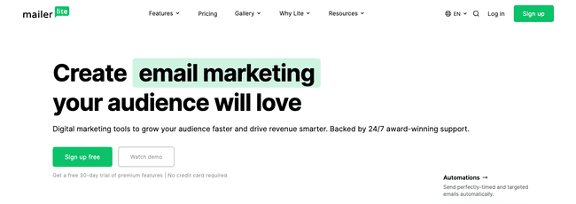 Software de email marketing MailerLite, alternativa a Constant Contact