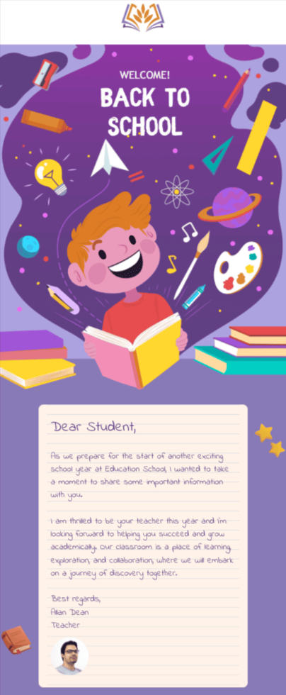 Stripo back to school email template for education industry