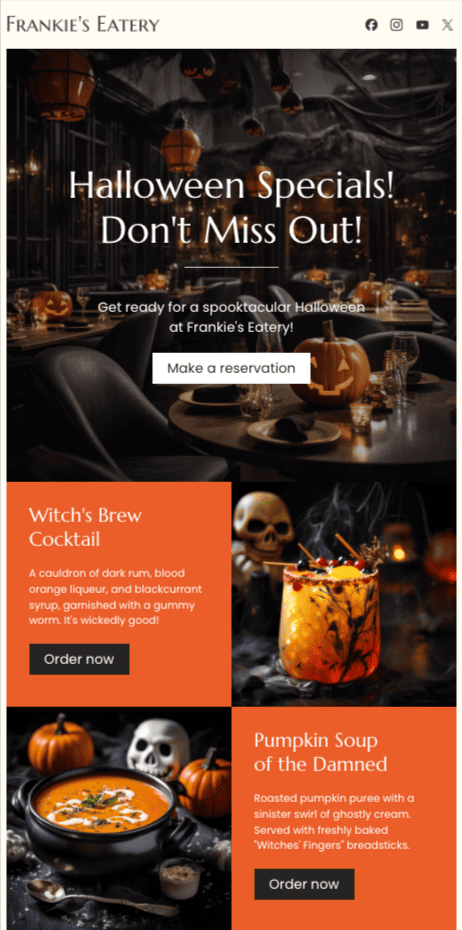 Stripo halloween email template for restaurants