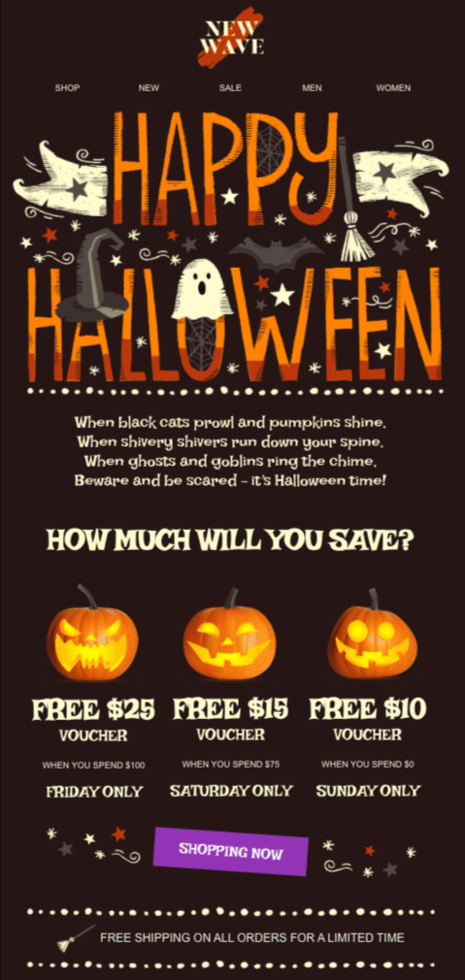 Stripo halloween email template for fashion industry