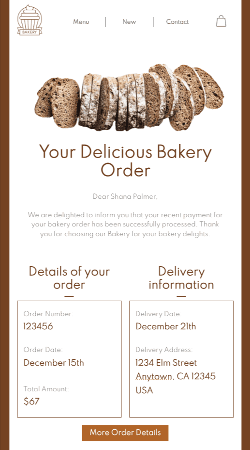 Stripo order confirmation email template for bakery