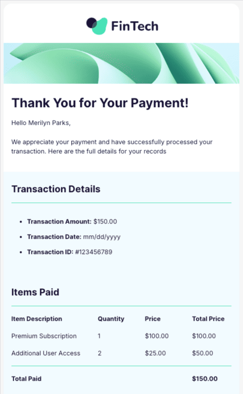 Stripo payment confirmation email template