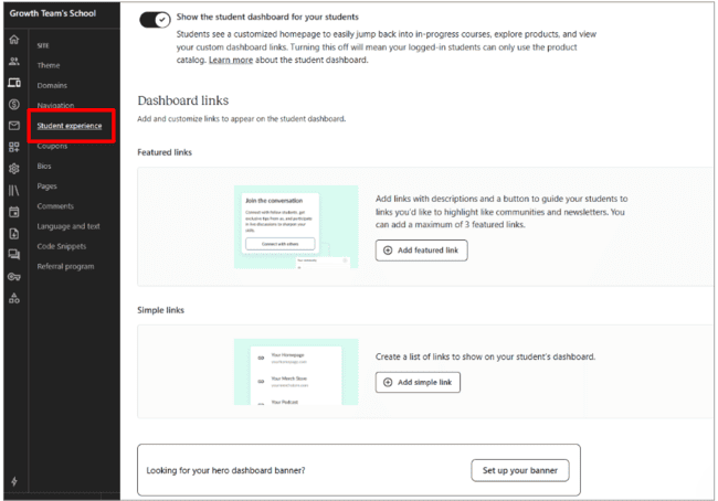 Student dashboard editor