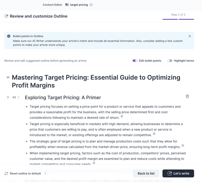 Surfer offering heading suggestions