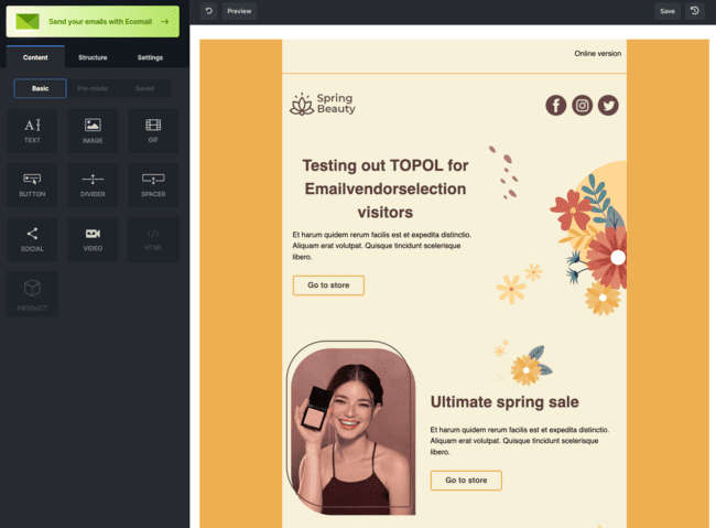 TOPOL drag-and-drop email editor