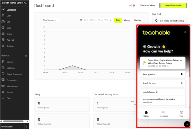 Teachable Messages support widget