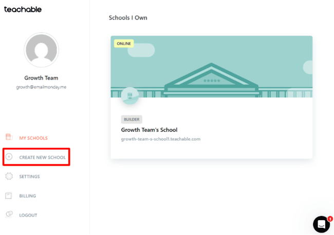 Teachable account home page
