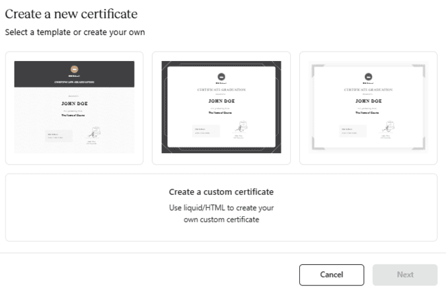 Teachable certificate templates