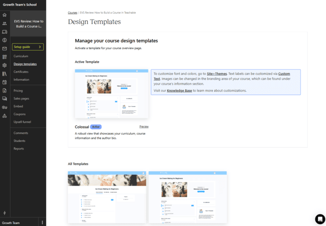 Teachable course design templates