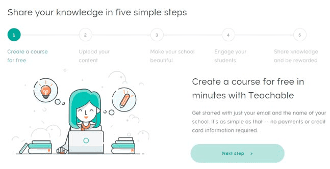 Teachable online course creation software homepage