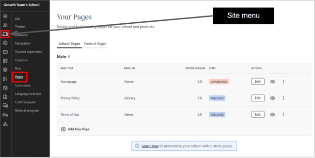 Teachable site builder