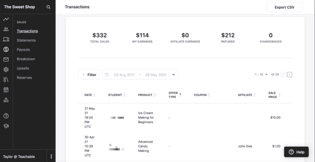 Teachable transaction log