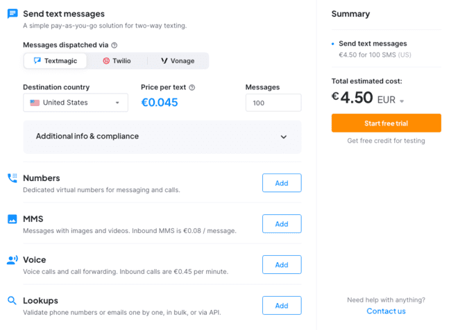 Textmagic review pricing calculator SMS credits per text pay as you go