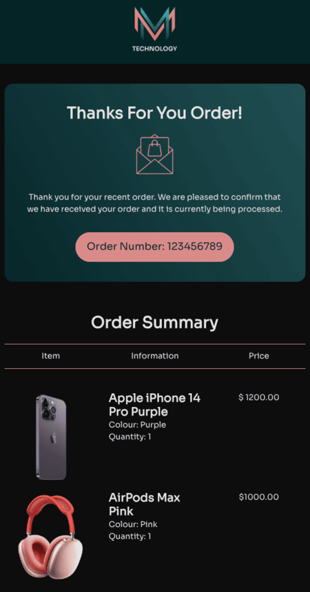 Thank you order confirmation Mailchimp template