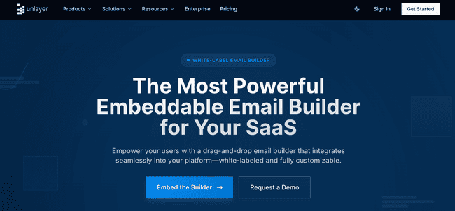 Unlayer email template builder signup page