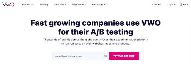 VWO Visual Website Optimizer landing page tool homepage