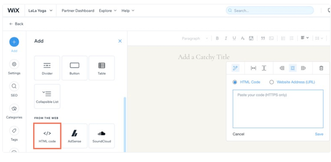 Wix html editor interface
