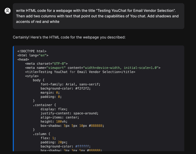 YouChat assisting with coding tasks