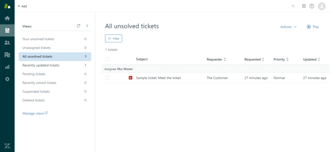 Zendesk service crm tickets page