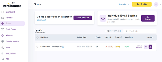 ZeroBounce Email Scoring