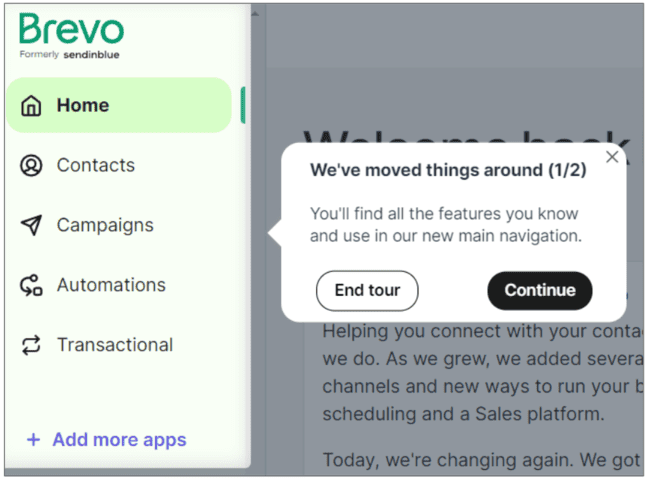 actualización de la navegación de la reseña de Brevo