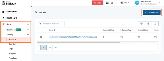 adding a domain in Mailgun
