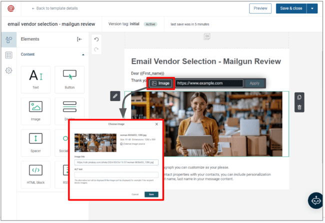 adding an image to a transactional email template in Mailgun