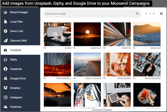 adding images from Unsplash to Moosend