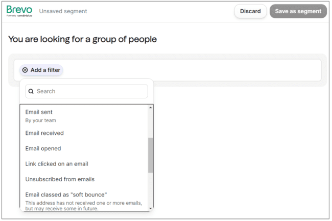 añadir un filtro para un segmento en Brevo