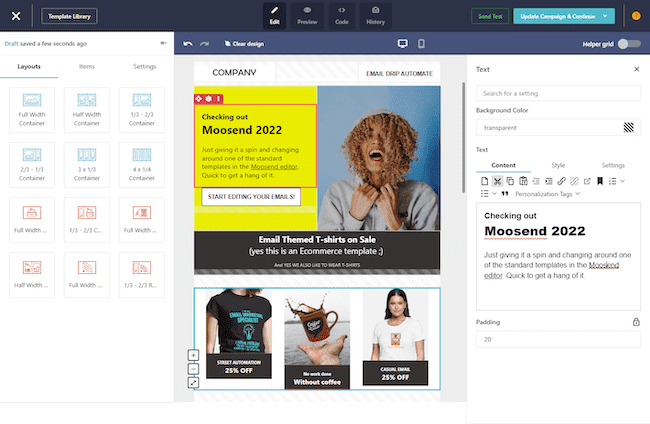 análise do Moosend email editor ferramenta de e-mail gratuita e económica
