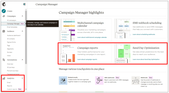 análisis e informes en el gestor de campañas de Mailchimp
