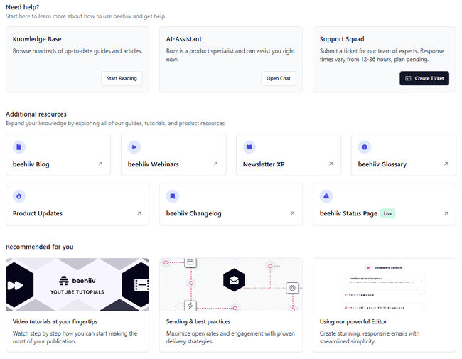 atención al cliente de beehiiv