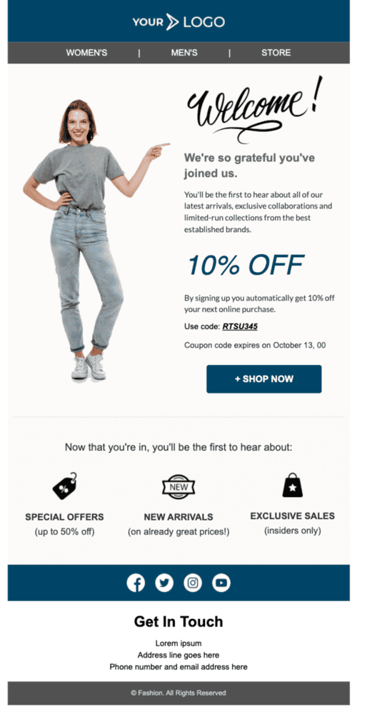 attractive ecommerce welcome email template