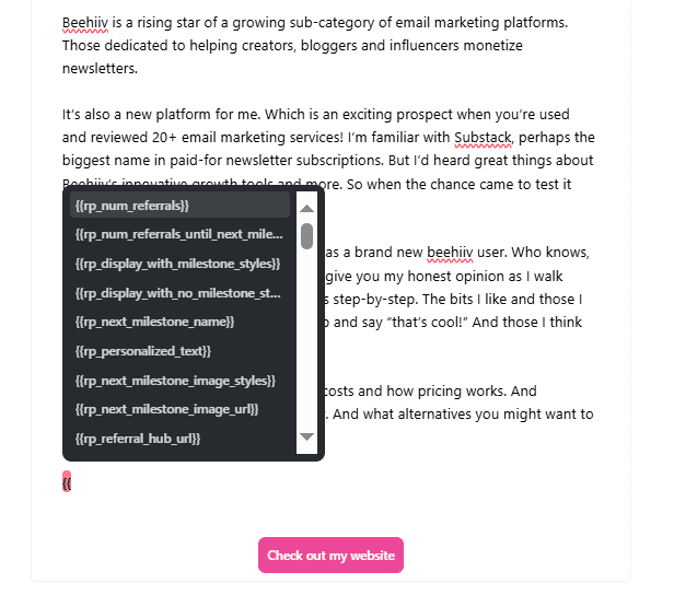 beehiiv merge tags for personalization