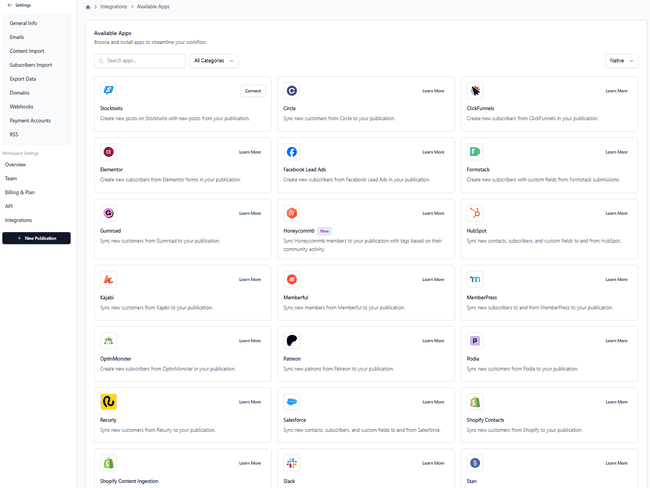 beehiiv native integrations