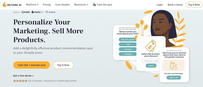 captura de tela da página inicial do Octane AI