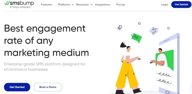 captura de tela da página inicial do SMSBump