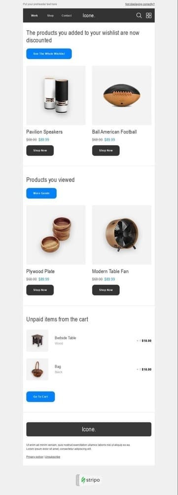 cart recovery promotional email template
