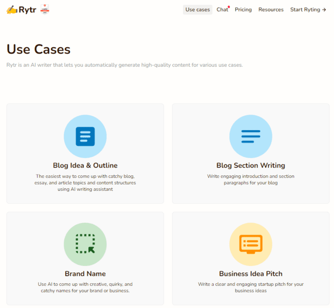 casos de uso de Rytr para crear contenidos