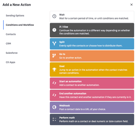 condiciones y opciones de flujo de trabajo en activecampaign