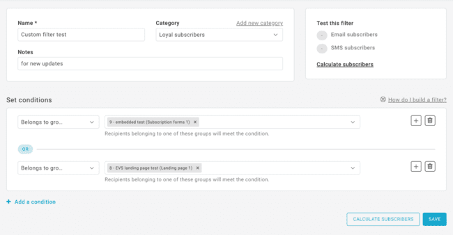 conditions in Mailup advanced segmentation tools