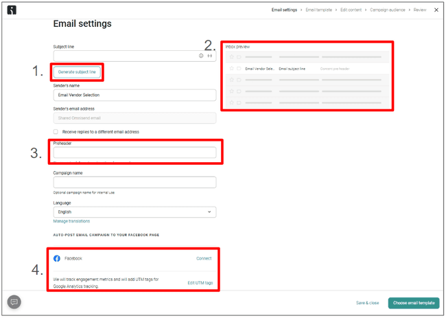 configuración de la campaña de email marketing de Omnisend