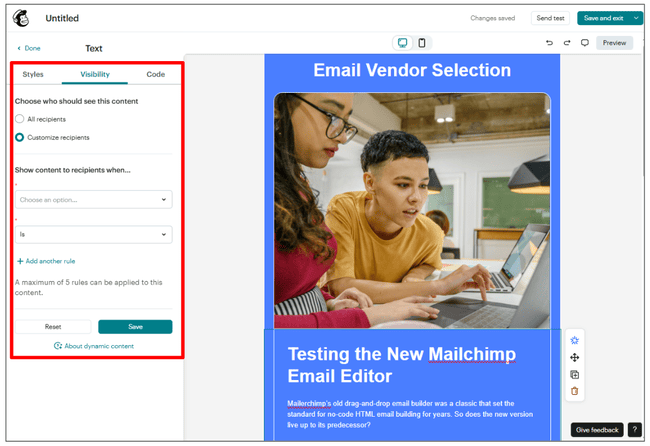 contenido dinámico de Mailchimp