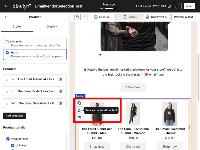 contenido universal de Klaviyo