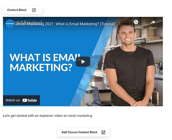 video preview snippet inside course page builder