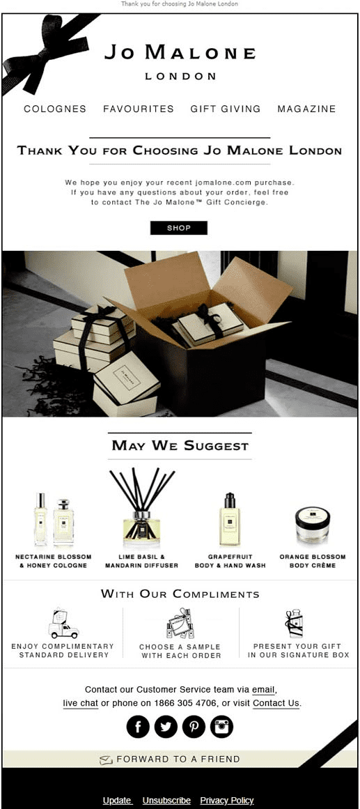 correo electrónico ecommerce de primera compra de jo malone