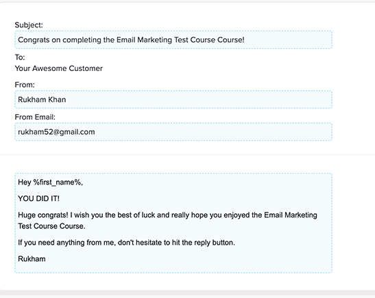 course completion email screenshot