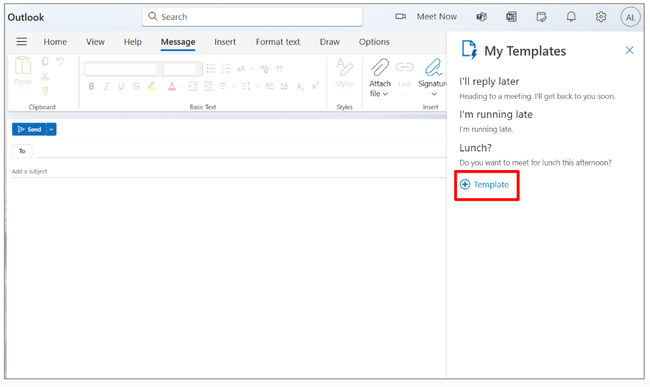 create a new email template in Outlook