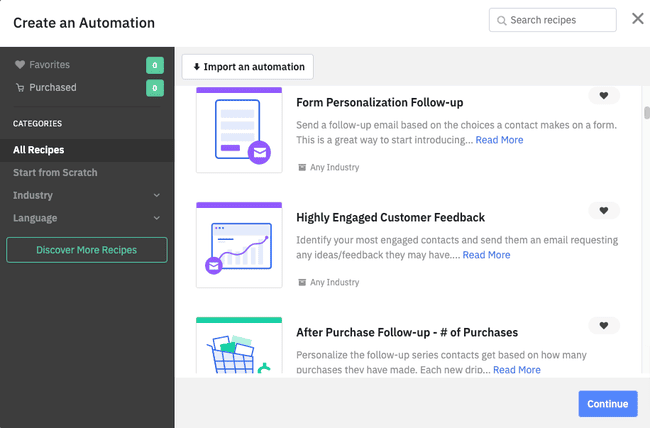 create an automation with Activecampaign recipes